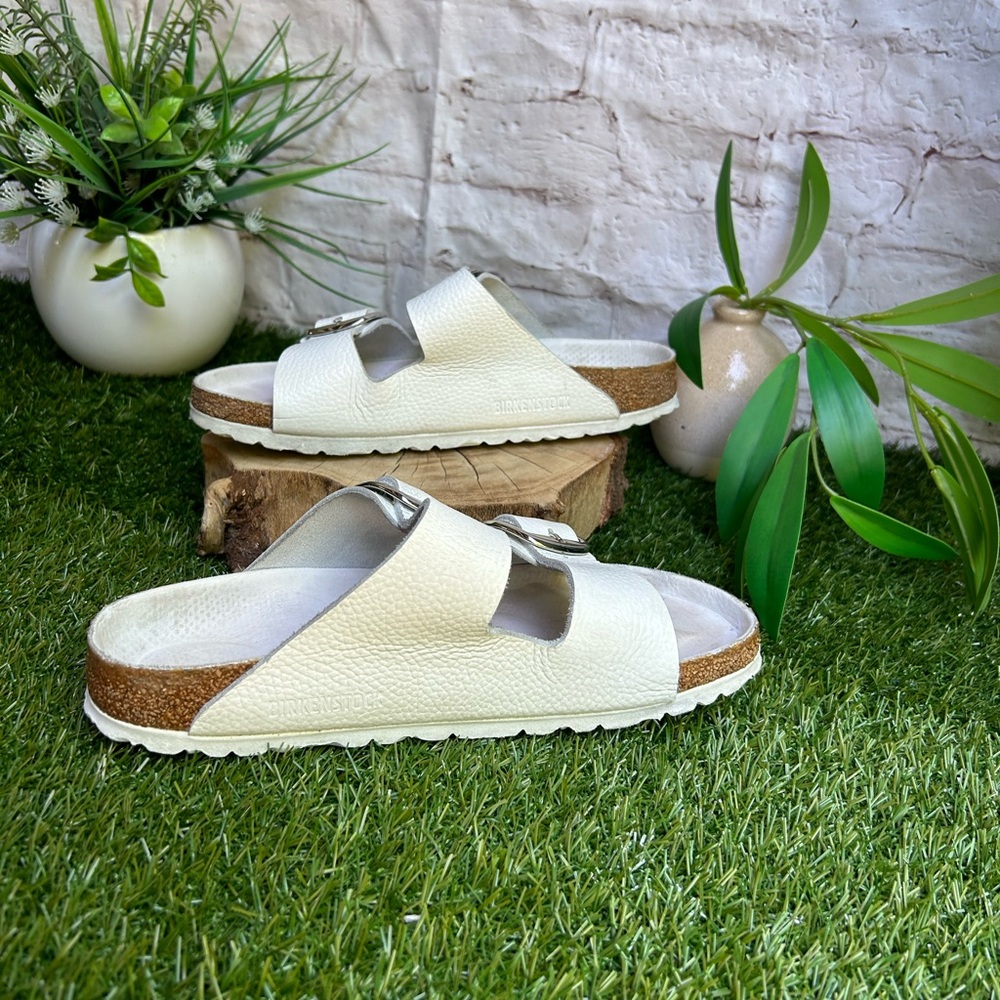 BIRKENSTOCK Arizona Big Buckle white Leather size 41 US 10-10.5 gently used - Picture 7 of 15